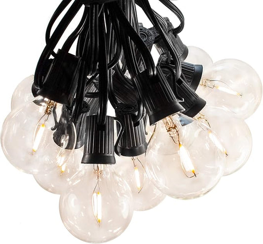 Hometown Evolution, Inc. 100 Foot G50 LED Filament String Lights with .6 Watt Clear Bulbs and Black Wire