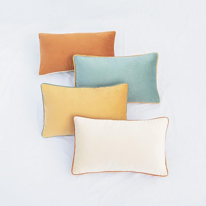 MONDAY MOOSE Decorative Throw Pillow Covers Cushion Cases, Set of 4 Soft Velvet Modern Double-Sided Designs, Mix and Match for Home Decor, Pillow Inserts Not Included (12x20 inch, Orange/Teal)