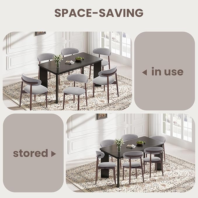 9-Piece Rectangular Dining Table Set for 8, 63" Industrial Kitchen Table with 8 Wooden Upholstered Dinner Chairs for Dining Room, Kitchen, Living Room, Black+Light Gray