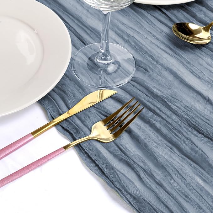 8 Pack Dusty Blue Cheesecloth Table Runner 35x120 Inches 10ft Boho Gauze Rustic Cheese Cloth Runners Long Romantic Sheer Christmas Table Runner for Wedding Bridal Baby Shower Party Decorations