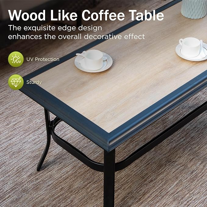 PHI VILLA Outdoor Modern Patio Furniture Set, Upgraded Wicker&Metal Patio Furniture Conversation Set with Waterproof Thick Cushions for Porch, Poolside, Deck, and Yard (5 Pieces,Beige)