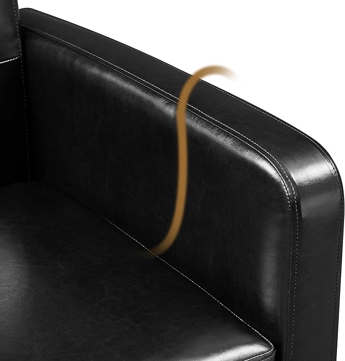 Yaheetech Mid-Century Accent Chairs, PU Leather Modern Upholstered Living Room Chair, Cozy Armchair Button Tufted Back and Wood Legs for Bedroom/Office/Cafe Black 2PCS