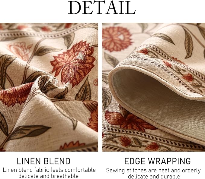Designer Elegant Linen Table Runner 71 Inches Long,Vintage Orange Floral Pattern Table Runners for Dining Tables,Kitchen Decor,Thanksgiving,Christmas,Banquet,12"*71"-Alvarado A