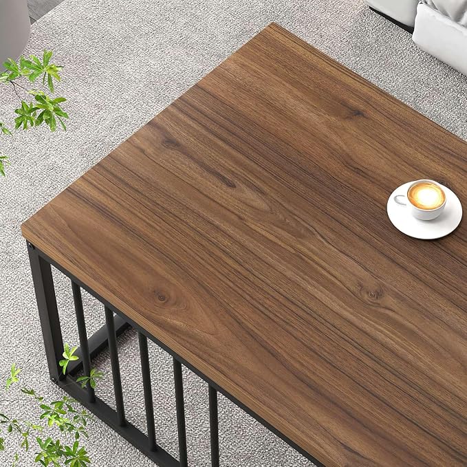 FOLUBAN Coffee Table for Living Room, Modern Wood and Metal Center Table Tea Table for Home Office, Rustic Walnut, 43.3 Inch