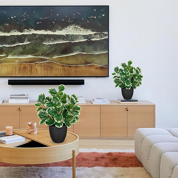 Sets of 2 Artificial Plants Indoor Home Decor, 14.5" Fake Potted Silk Plants for Shelves Living Room Decor, Small Artificial Office Desk Plant in Pots, Faux Peperomia Hope Tropical House Plant