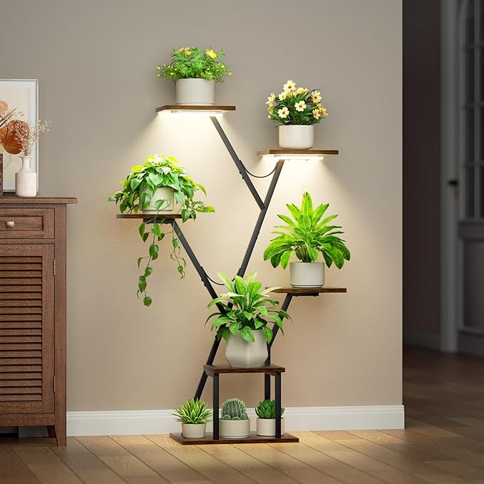 Plant Stand Indoor with Grow Lights, 44" Corner 5 Tiered Plant Shelf for Indoor Plants Multiple，Flower Stand Display Rack for Living Room, Patio, Balcony