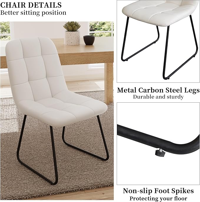 Dining Chair Set of 4, Modern Kitchen Faux Leather Dining Room Chair for Kitchen Living Dining Room (4 Off-White with Black Legs)