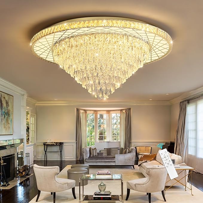Large Chandelier for Living Room High Ceiling Modern Crystal Ceiling Chandeliers Light for Dining Room Entryway Lights with 90W LEDs Dimmable Bulbs Gold Lighting Fixtures