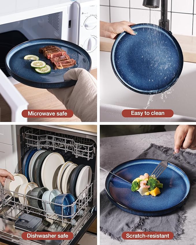 Famiware Star Plates and Bowls Sets, Modern Stoneware Dinnerware Sets for 6, 18-Piece Kitchen Dish Set - Chip and Scratch Resistant, Microwave and Dishwasher Safe Tableware, Nebulas Blue