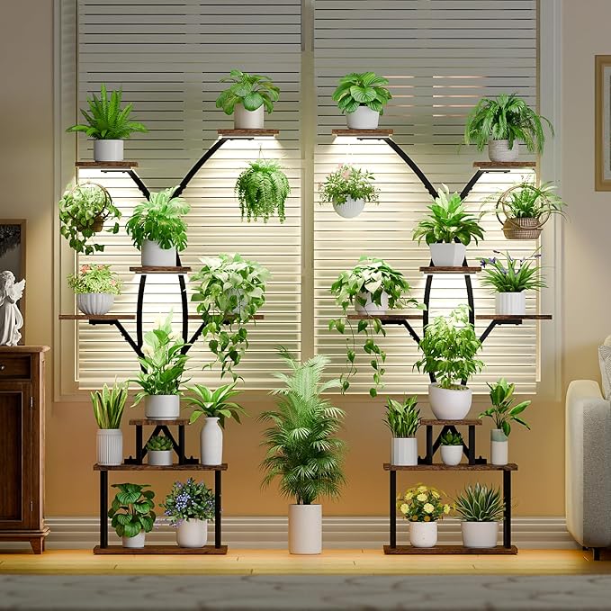 Tall Plant Stand Indoor with Grow Lights, 64" 8 Tiered Meta Plant Shelf, Large Corner Shelves Display Rack Flower Stand Holder for Living room, Patio, 2 Pack