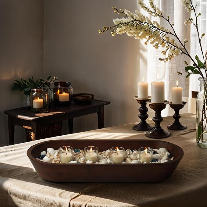 Luxe Designs Wooden Dough Bowl - Natural Acacia Wood - Handmade Decorative Bowls for Home Decor, Bathroom, Kitchen Counter, & More - Rustic Large Wood Dough Bowl for Decor, Cosmetics, and Keys