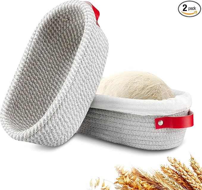 Banneton Bread Proofing Basket - Cotton Oval Banneton Basket Set of 2 Sourdough Proofing Baskets Round Proofing Bowls Handmade Rattan Baskets and Liners