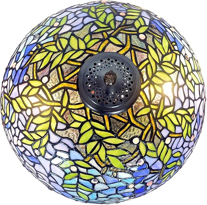 Floor Lamp, Tiffany Style Stained Glass Purple Wisteria Hanging Lamp with Handmade Lampshade, Suitable for Decorating Room (Purple, 16in)