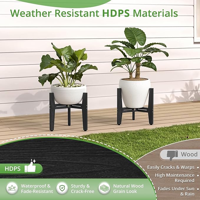 LUE BONA 2 Pack HDPS Plant Stand, Adjustable Plant Stand Indoor for 8-12 Inches Pots, Mid Century Modern Plant Holder for Indoor, Outdoor, Black