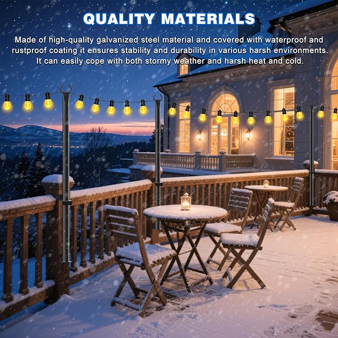 zoegi 8 Pack 5FT String Light Poles,Light Poles for Outside Lights with Fork,Outdoor Brackets Hanging Lights,Metal Stand for Deck Patio,Backyard,Wedding,Deck,Party