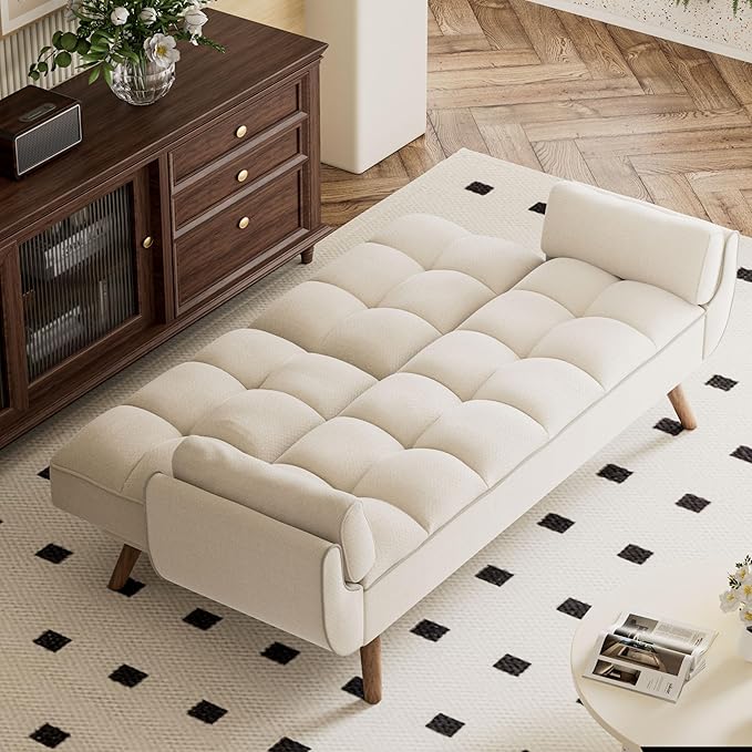 Futon Couch for Small Spaces & Apartment, 2-in-1Modern Comfy Loveseat Convertible Sofa Bed, 75.4-Inch Compact Design for Living Room, Dorms, and Studios-Beige