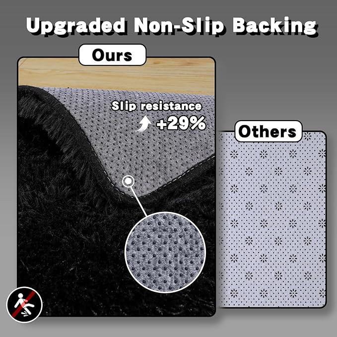 Black Area Rugs for Living Room, 5x7 Fluffy Shaggy Rug Soft Carpets, Rugs for Bedroom Nursery Kids Room Dorm Home Decor Aesthetic