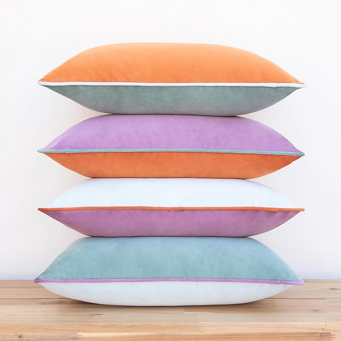 MONDAY MOOSE Decorative Throw Pillow Covers Cushion Cases, Set of 4 Soft Velvet Modern Double-Sided Designs, Mix and Match for Home Decor, Pillow Inserts Not Included (12x20 inch, Purple/Teal)