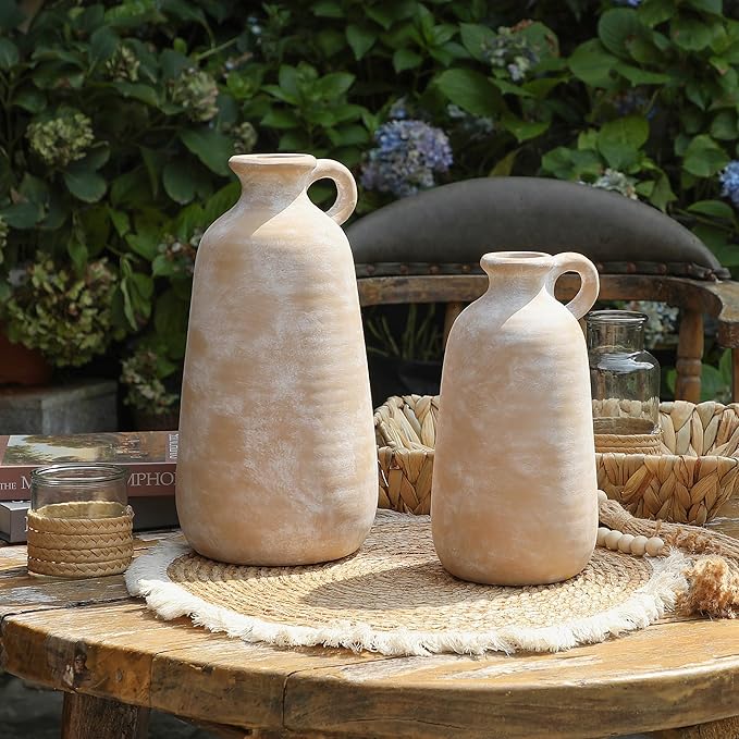 Ceramic Rustic Vase, 12.8" Large Flower Vases Home Decor for Pampas Farmhouse Decorative Pottery Clay Vase for Mantel Entryway Table Living Room Kitchen Bathroom Bedroom