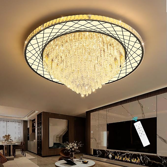 Large Chandelier for Living Room High Ceiling Modern Crystal Ceiling Chandeliers Light for Dining Room Entryway Lights with 90W LEDs Dimmable Bulbs Black Lighting Fixtures