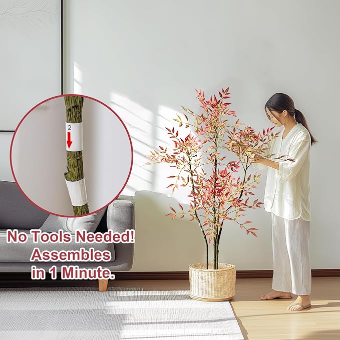 4.6ft Faux Bamboo Tree Artificial Nandina Tree Artificial Indoor Plants Realistic Fake Potted Tree with 800+ Leaves, Cement Planter - Home Office Decor Perfect for Housewarming Gift No Planter
