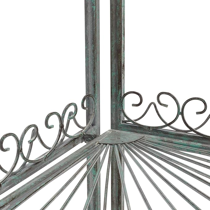 SAFAVIEH Outdoor Collection Abarrane Victorian Antique Dark Green Wrought Iron 4-Tier Corner Shelf