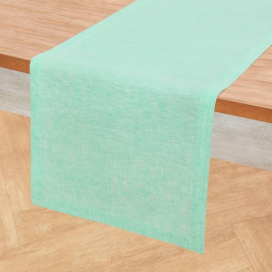 Solino Home Linen Table Runner 72 Inches Long - Athena, 100% Pure Linen Chambray Aqua Dining Table Runner 14 x 72 Inch