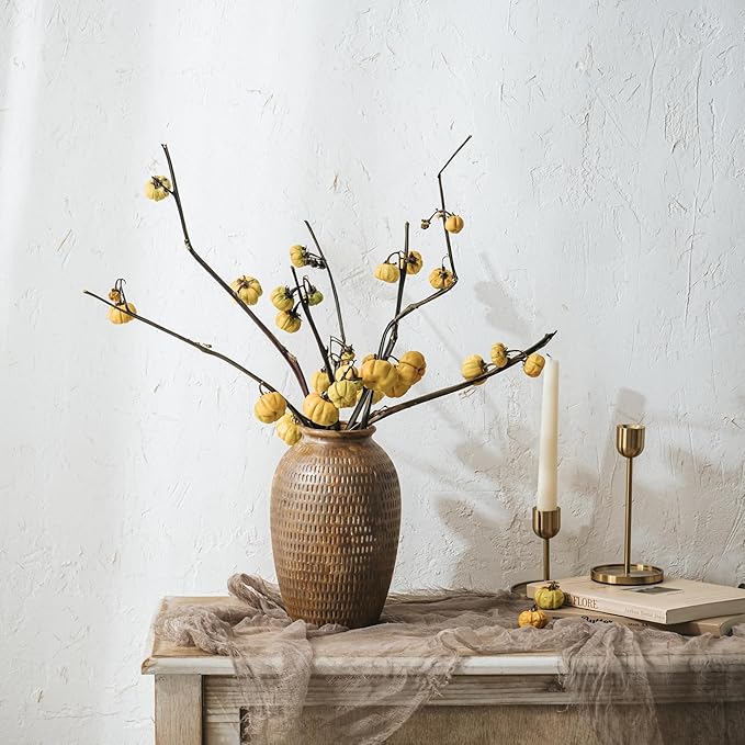 Ceramic Rustic Vase, 8 Inch Farmhouse Terracotta Vase for Home Decor, Vintage Decorative Pottery Flower Vases for Living Room Entryway Table Centerpieces Shelf Decorations