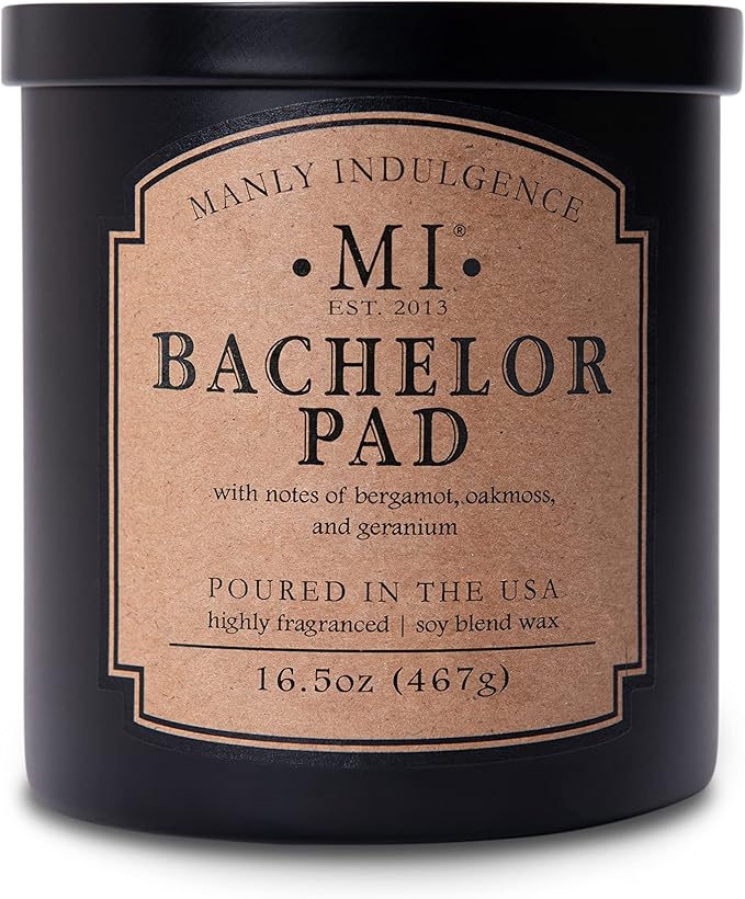 Manly Indulgence Bachelor Pad Scented Candles for Men, 2 Wick, 16.5 oz Premium Soy Blend Wax, 60H Burn, Candles for Home Scented - Made in The USA