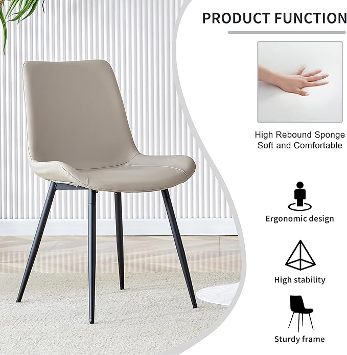 Granite Modern Dining Table Set for 4, 50" Sintered Stone Kitchen Table and 4 Upholstered PU Leather Chairs (1 Marble Table and Gray Chairs Set of 4)