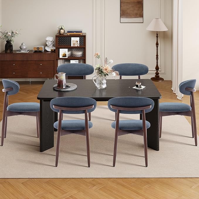 5-Piece Rectangular Dining Table Set for 4, 63" Industrial Kitchen Table with 4 Wooden Upholstered Dinner Chairs for Dining Room, Kitchen, Living Room, Black+Blue