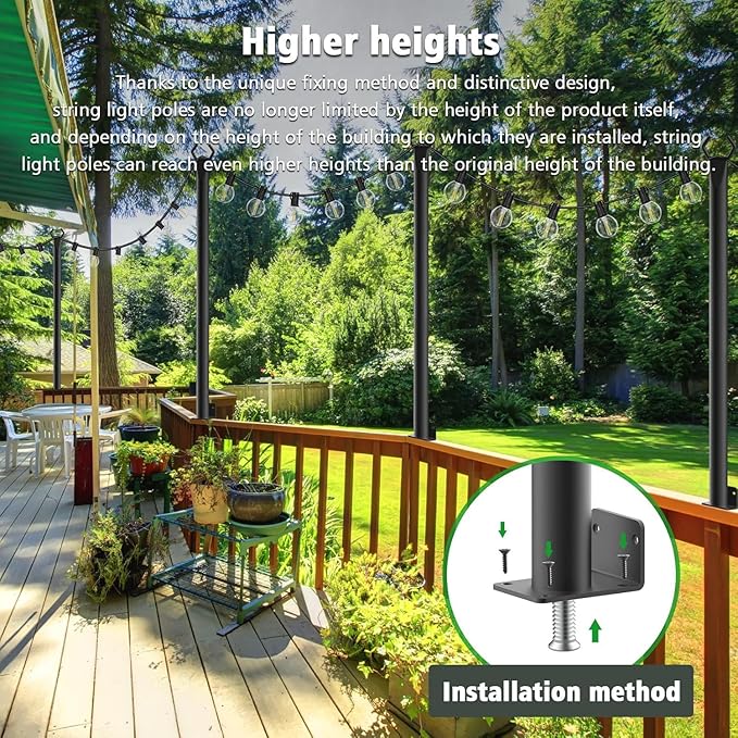 6 Pack String Light Poles,5Ft Metal Poles for Outdoor String Lights,Outdoor Light Poles with Post,Poles/Stand for Outside,Patio,Deck,Backyard,Garden Wedding,Party