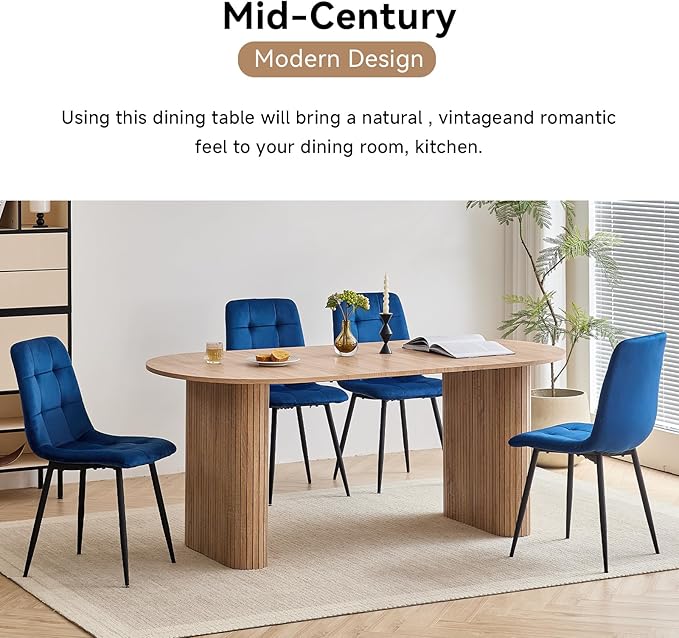 5-Piece Dining Table Set for 4 6 People with Heavy Duty Legs Dining Room Tables Set for 4 Table and Chairs for Living Room Kitchen Apartment(Natural Table with 4 Blue Chairs)