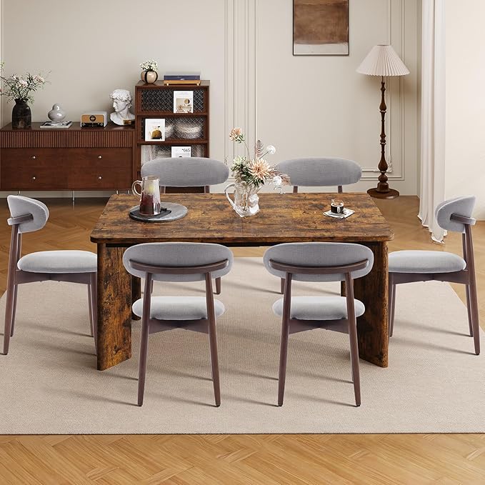 5-Piece Rectangular Dining Table Set for 4, 63" Industrial Kitchen Table with 4 Wooden Upholstered Dinner Chairs for Dining Room, Kitchen, Living Room, Brown+Light Gray