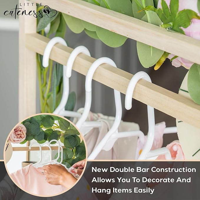 Wooden Baby Shower Crate Closet - Customizable Wooden Crate Box with Dual Rod System, Personalized Baby Shower Basket Alphabet Letters, Easy Assembly Baby Baskets for Baby Shower (Natural Wood)