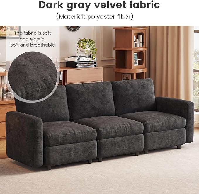 4-Seat Modular Sofa Couch Grey with Ergonomic Cushions, Convertible Sleeper Sectional for Living Room Bedroom Apartment, Cloud Futon Lounge Furniture Set for Small Spaces