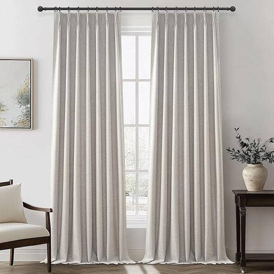 Natural Melange Taupe Blackout Curtains 102 Inch Long Flax Linen Viral Curtain with Pinch Pleat Clips&Hooks, Floor to Ceiling for Living Room Cooling Drapes for Summer Heat (40"W x 102"L x 2Panels)