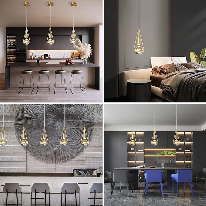 Gold Dandelion Pendant Light in Brushed Brass Finish, 1-Light Mini Globe Modern Crystal Kitchen Island Pendant Lighting Dimmable LED Hanging Ceiling Light Fixture for Bathroom Bedroom