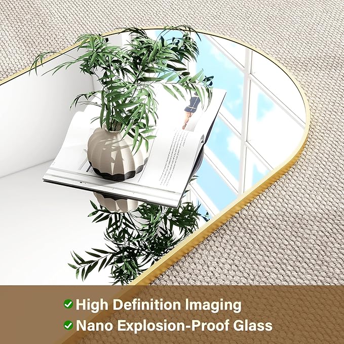 HARRITPURE 64"x21" Arched Full Length Mirror Floor Mirrors with Aluminum Alloy Frame Free-Standing Wall Mounted or Leaning Large Bedroom Dressing Mirror Modern & Contemporary Decor for Home,Gold