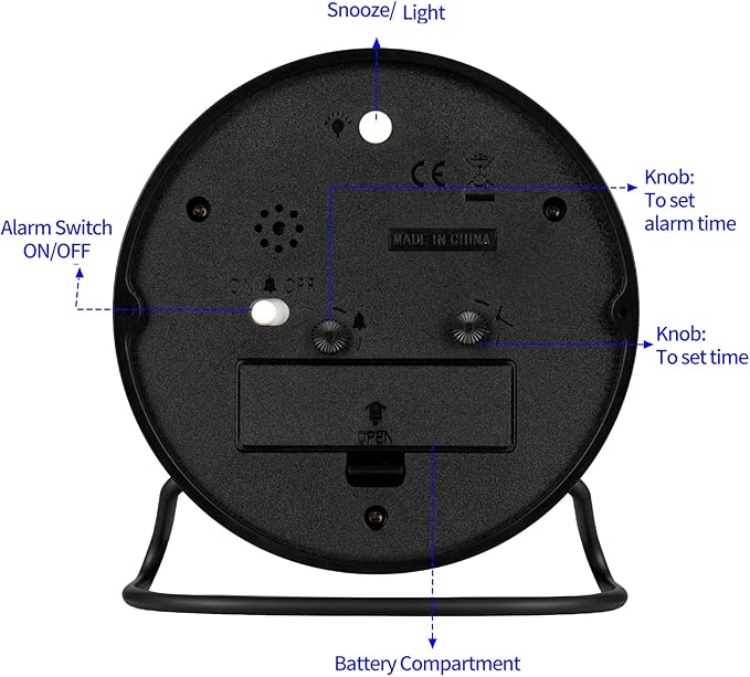 4.5" Antique Retro Analog Alarm Clock, Small Silent Desk Clock with Manual Light, Snooze, for Living Room, Bedroom, Bedside, Desk(Black)