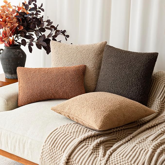 Foindtower Pack of 2 Textured Boucle Throw Pillow Covers Accent Solid Decorative Lumbar Pillow Cases Soft Couch Cushion Case for Chair Sofa Bedroom Living Room Home Decor 12x20 Inch Burnt Orange Hazel
