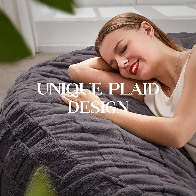 Hobestluk Bean Bag Chairs Beanbag Chair with Filler Adult Bean Bags with Fluffy Plaid Cover, Giant Bean Bag Chairs for Adults for Living Room, Bedroom (Dark Grey, 3FT - 36” x 36” x 22”)