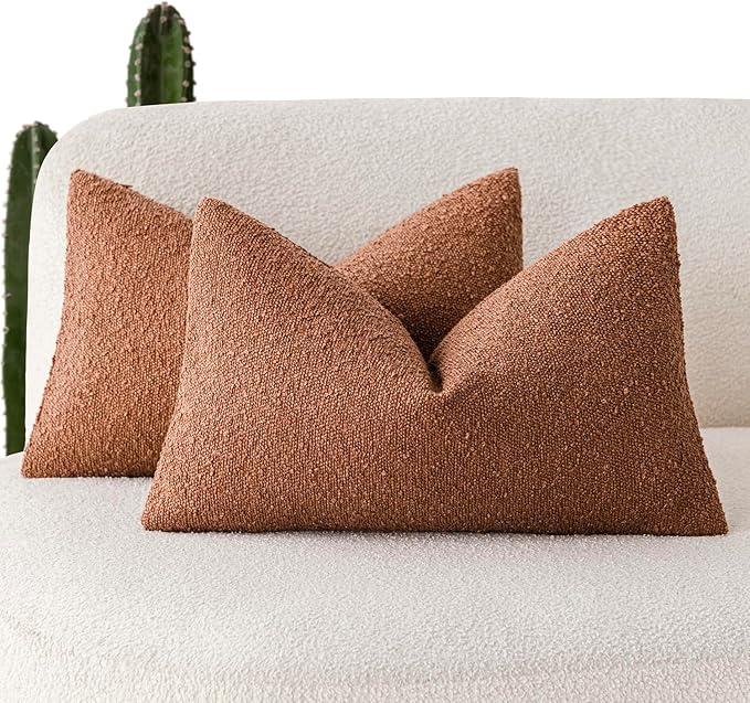 Foindtower Pack of 2 Textured Boucle Throw Pillow Covers Accent Solid Decorative Lumbar Pillow Cases Soft Couch Cushion Case for Chair Sofa Bedroom Living Room Home Decor 12x20 Inch Burnt Orange Hazel