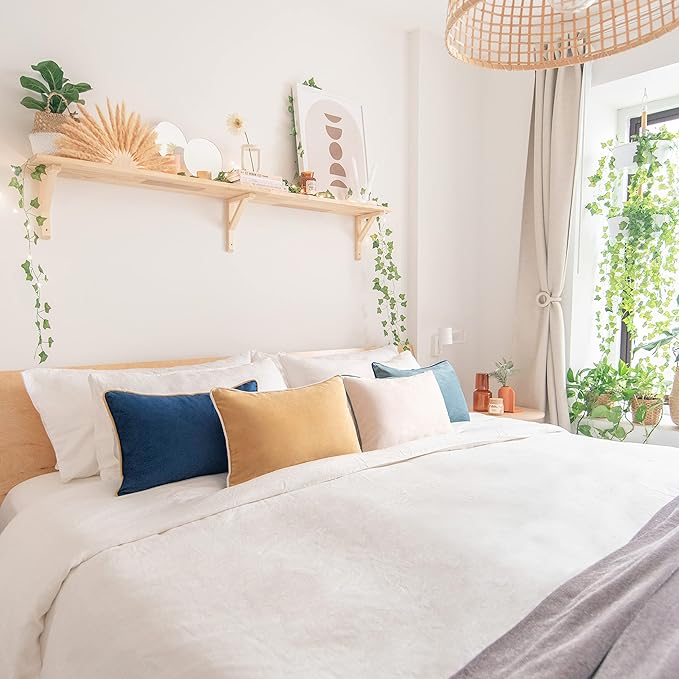 MONDAY MOOSE Decorative Throw Pillow Covers Cushion Cases, Set of 4 Soft Velvet Modern Double-Sided Designs, Mix and Match for Home Decor, Pillow Inserts Not Included (12x20 inch, Blue/Beige)