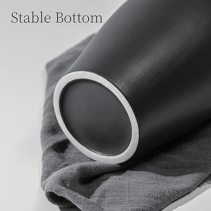 Ceramic Black Vase Home Decor, 9 Inch Wide Mouth Pottery Vase, Vintage Farmhouse Boho Neutral Terracotta Rustic Decor for Living Room, Entryway, Floor, Mantel Decoration