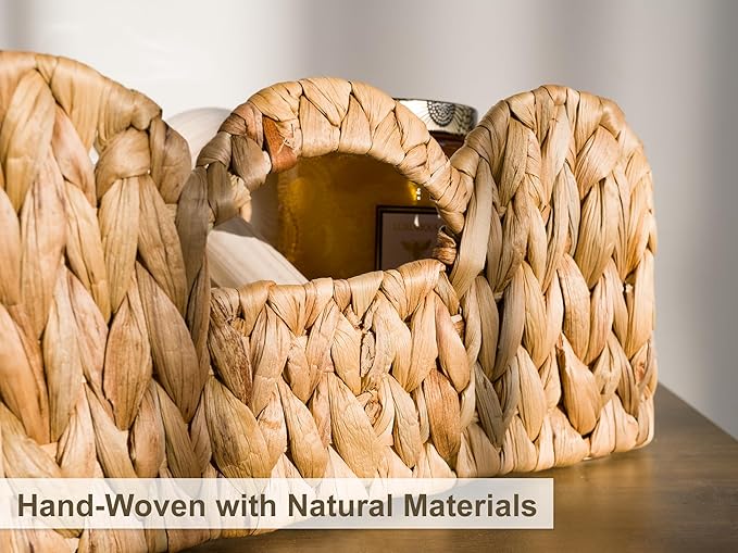 StorageWorks Scalloped Wicker Basket, Hand-woven Rattan Baskets with Built-in Handles, Water Hyacinth Basket for Organizing and Decor, 2 Pack