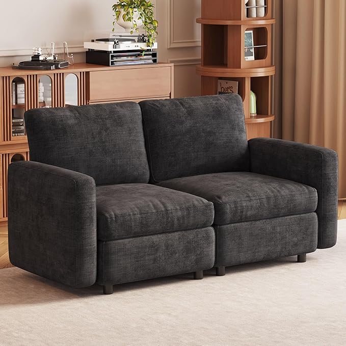 2-Seat Modular Sofa Couch Grey with Ergonomic Cushions, Convertible Sleeper Sectional for Living Room Bedroom Apartment, Cloud Futon Lounge Furniture Set for Small Spaces Compact Loveseat