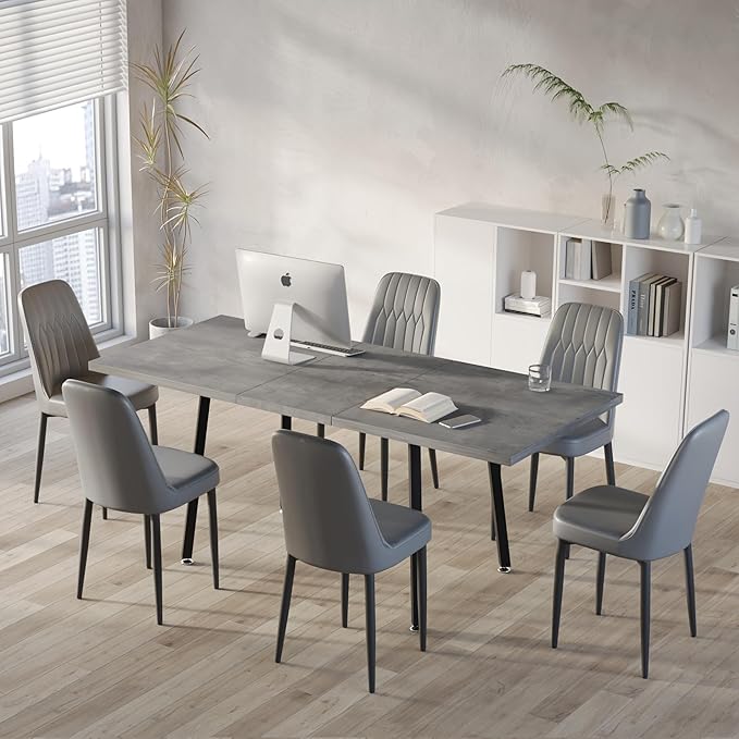 7 Piece Dining Table Set for 6-8,55-71" Extendable Dining Table Set with 6 Upholstered Chairs,Rectangle Kitchen Table Set for Small Space,Dining Room and Office,Grey