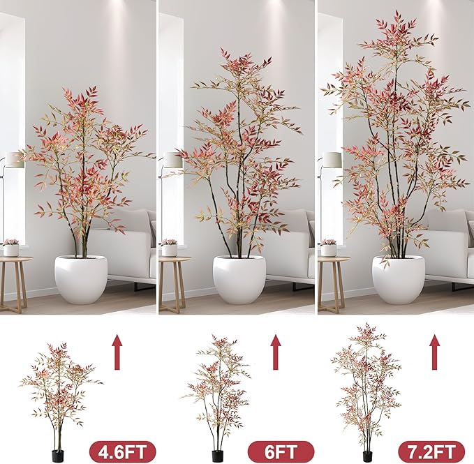 7.2ft Faux Bamboo Tree Artificial Nandina Tree Artificial Indoor Plants Realistic Fake Potted Tree with 800+ Leaves, Cement Planter - Home Office Decor Perfect for Housewarming Gift Non-Toxic
