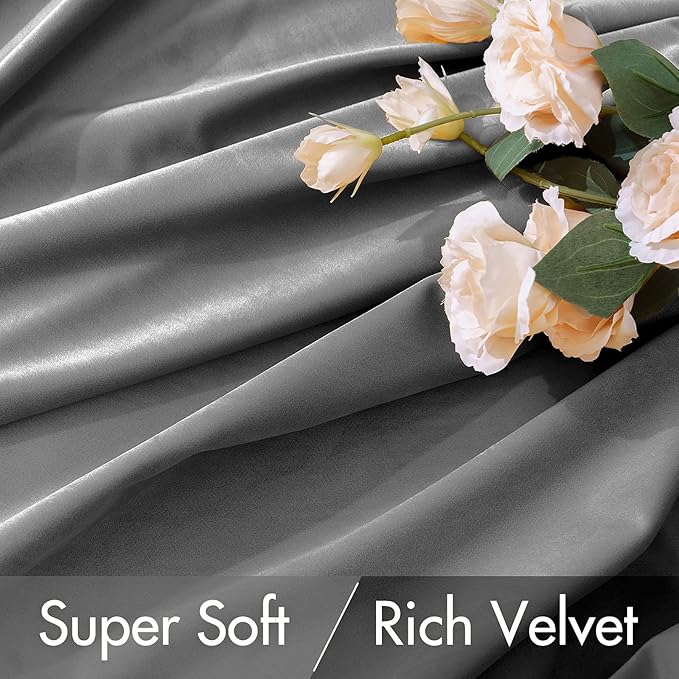 MIULEE Grey Velvet Curtains 84 inches 2 Panels - Luxury Blackout Curtains for Bedroom Living Room Thermal Insulated Super Soft Window Drapes Rod Pocket & Back Tab, W52 x L84 inches
